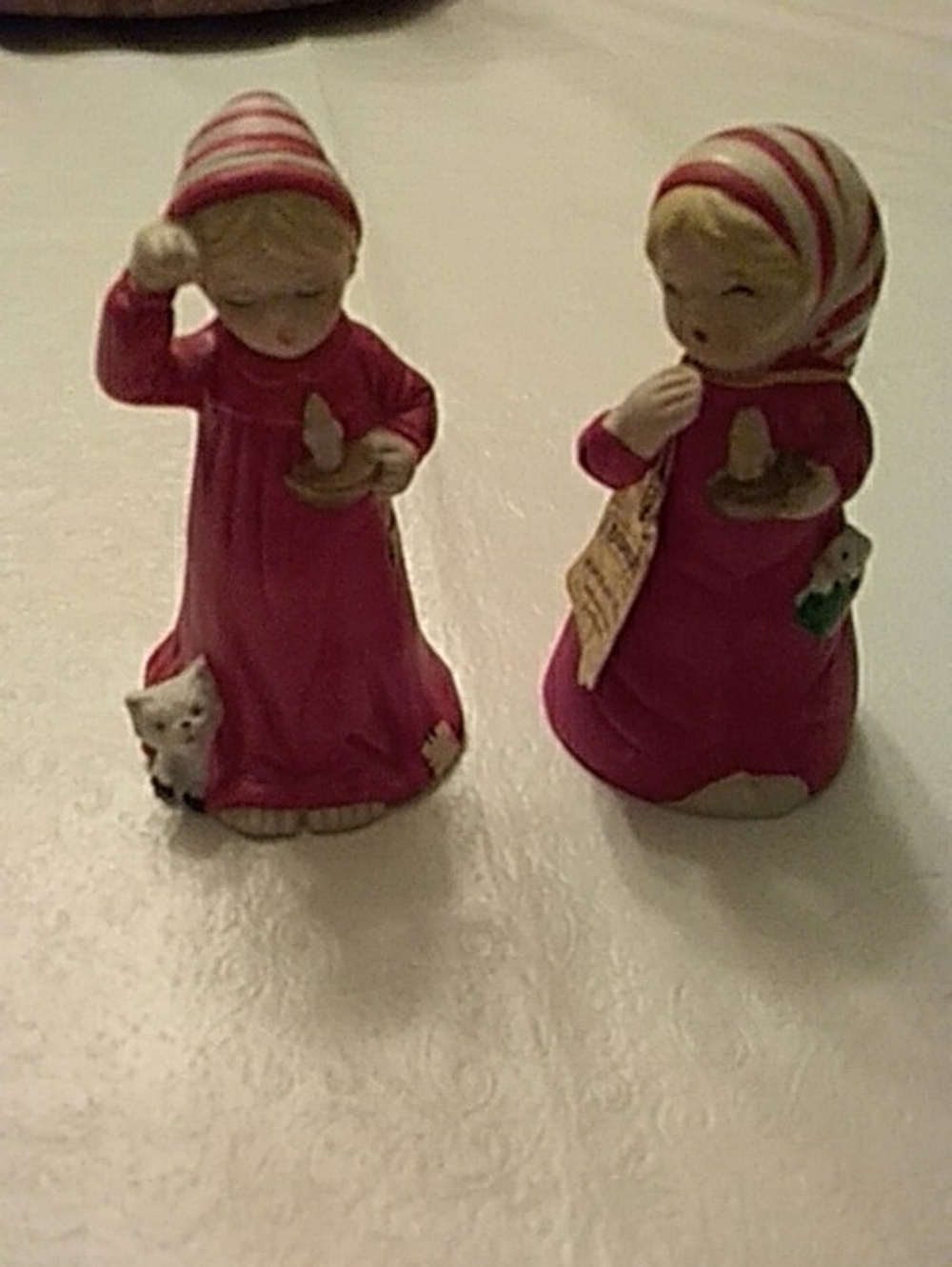 Pair of Matching Jasco Merri-Bell Figurines Sleepy Bedtime Christmas 1978 Bisque